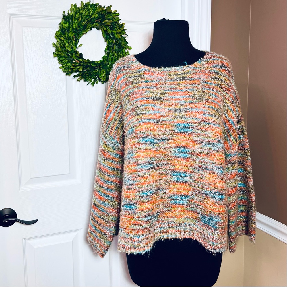 ⭐️ Soft Surroundings Multi Color Orange Blue Comfy Sweater LARGE